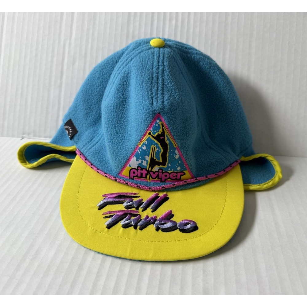 Pit Viper Full Turbo Fleece Ear Flap Hat Neon Blue Yellow Pink Discrete OSFA Ski
